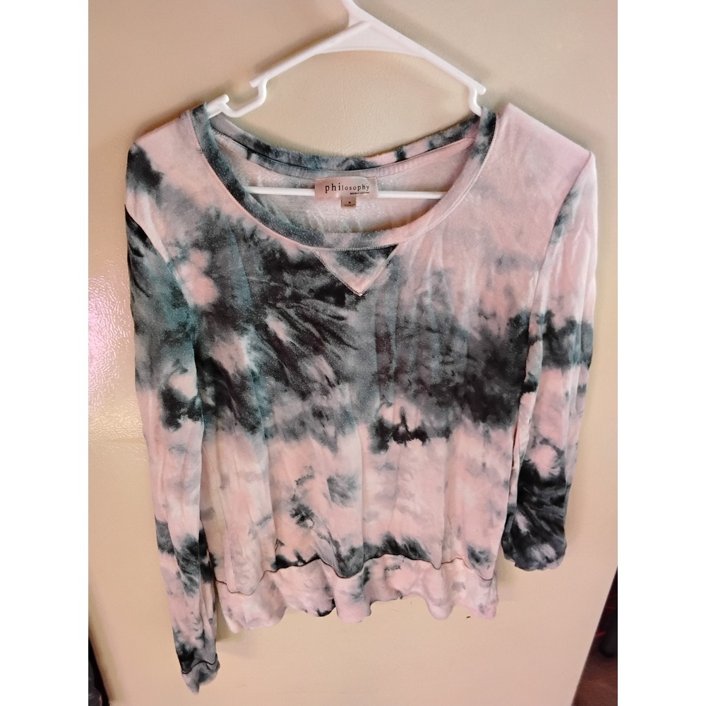 Philosophy Republic Clothing Pink Grey Tie Dye Long Sleeve Sweater Top Small